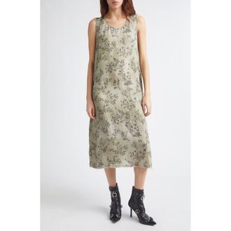 R13 Sleeveless Floral Midi Dress in Green Floral at Nordstrom, Size X-Small