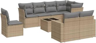 vidaXL Set De Sof&aacute;s De Jard&iacute;n 9 Pzas Con Cojines Rat&aacute;n Sint&eacute;tico Beige Vidaxl