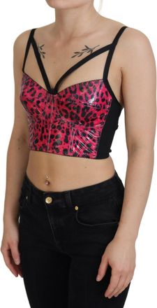 Dolce & Gabbana Womens Pink Leopard Print Cropped Bustier Corset Top