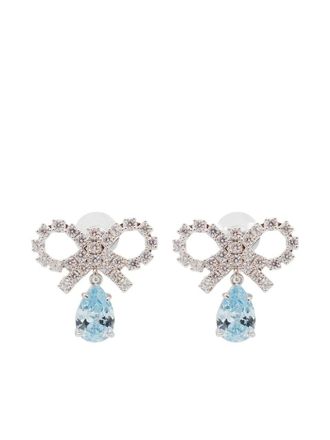 Self Portrait Micro Bow Blue Droplet Earrings