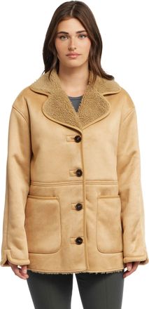 Ellen Tracy Womens Shearling Pu Binded Single Breasted Jacket