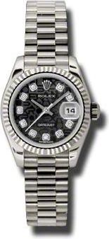 Rolex Lady-Datejust 26 Black Dial 18K White Gold President Automatic Ladies Watch 179179BKJDP
