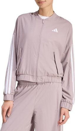 adidas 3-Stripes Woven Bomber Jacket in Preloved Fig/White at Nordstrom Rack, Size X-Small