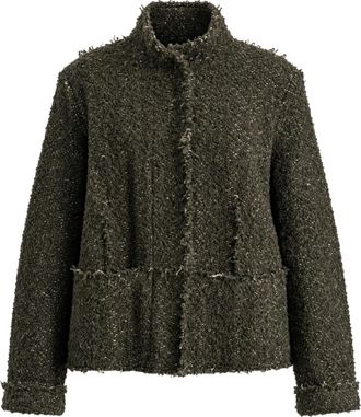 Transit Par-Such Green Virgin Wool-Blend Mandarin Collar Cropped Jacket