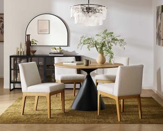 Castlery Forma Oak Round Dining Table, 35.4, Durable, Sculptural Base, Multi Color, Castlery