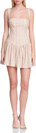 Avec Les Filles Floral Border Print Drop Waist Minidress in Rose Stripe Multi at Nordstrom, Size 10