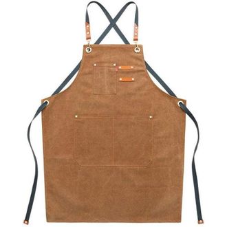 OEM Delantales De Trabajo De Lona Para Hombre Con Bolsillos, Correa Ajustable Y Bolsillos Grandes, Delantal De Cocina - Marr&oacute;n -crezuo