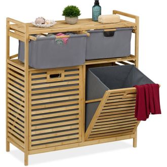 Relaxdays Scaffale Portabiancheria, 2 Cesti per Biancheria da 40 l e 2 Cassetti, hlp: 95x88x33 cm, in Bamb&ugrave;, Naturale - Relaxdays