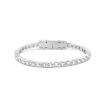 SHYMI Round Stone Bezel Set Open Bangle Bracelet -.925 Sterling Silver, 14K Gold-Plated, Rhodium Plated, Cubic Zirconia Detailing, Easy on /Off, Day to Nigh