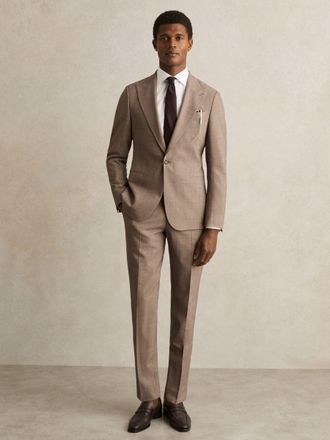 Reiss Brown Belmont Single-breasted Textured Blazer Slim-fit With Wool, 38R