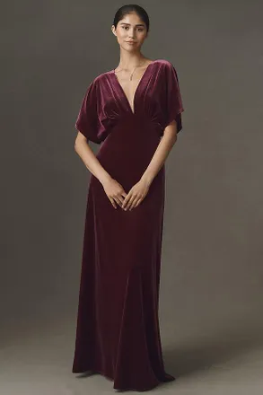 BHLDN Amelia Deep-V Stretch Velvet Maxi Dress