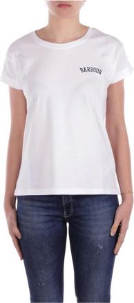 Barbour Tops, Dames, Wit, L, Katoen, Witte T-shirts en Polos Logo Voorkant