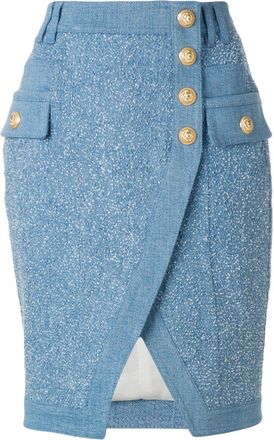 Balmain embossed-button skirt - Blu