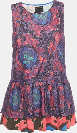 Roberto Cavalli Multicolor Printed Lace Sleeveless Top