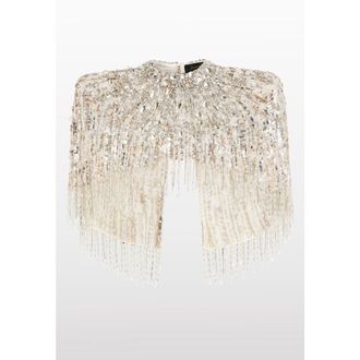 Jenny Packham Ellen Mock-Neck Beaded Top in Ivory at Nordstrom, Size 12 Uk