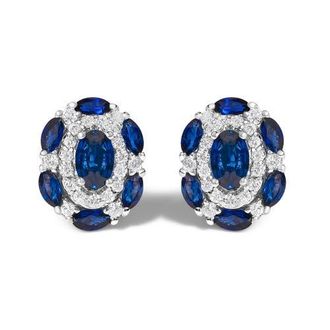 House of Brilliance 14K White Gold Blue Sapphire and Diamond Vintage Style Stud Earrings at Nordstrom
