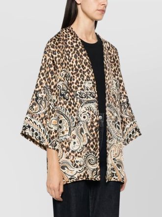 Etro silk leopard-print paisley-print collarless three-quarter-sleeve jacket