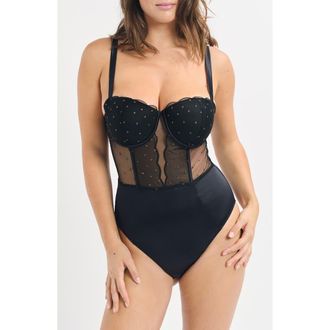 Etam Divine Embellished Underwire Bodysuit in Black at Nordstrom, Size 32B