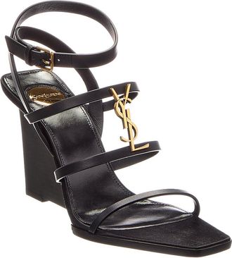 Saint Laurent Cassandra 90 Leather Wedge Sandal