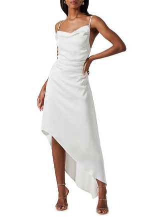 ASTR the Label Mirie Asymmetric Satin Dress in Off White at Nordstrom, Size Medium