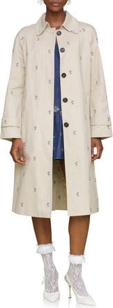 Avec Les Filles Floral Embroidered Trench Coat in Light Khaki/Blue Flower at Nordstrom, Size X-Small