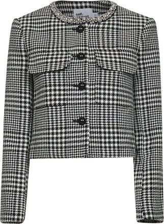 Self Portrait Houndstooth Crystal Trim Jacket