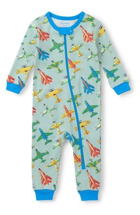 Hatley Vintage Aircrafts Organic Cotton Zip Romper in Blue at Nordstrom, Size 18-24M