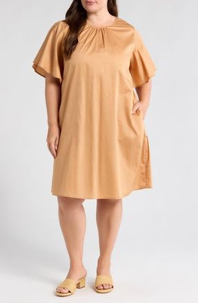 Harshman Agata Flutter Sleeve Cotton Dress in Sand at Nordstrom, Size 2X