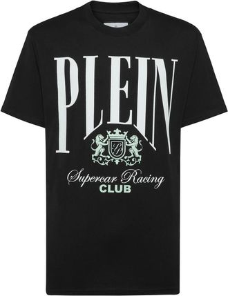 Philipp Plein Tops, Heren, Zwart, S, Katoen, T-Shirt Ronde Hals Racing
