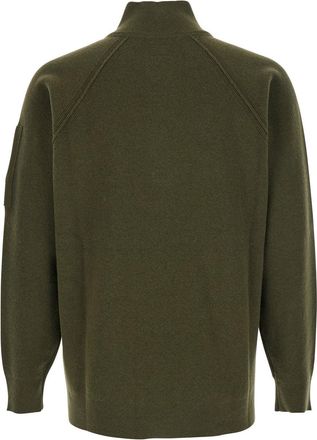 C.P. Company Mens Green Turtleneck Sweater With Logo Plaque Wool Tops Top