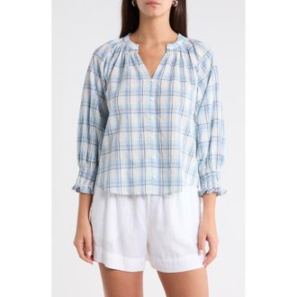 Sugarlips Marza Plaid Top in Blue-Cream at Nordstrom, Size X-Small