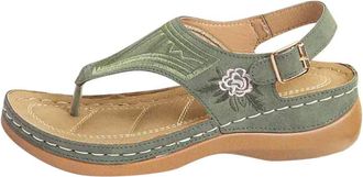 Generic Wedge Sandals For Women Retro Thong Sandals Embroidered Strap Sandal Adjustable Ankle Strap Sandal Comfortable Soft Sole Shoes Wide Width Wedge Shoes 