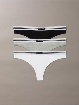 Calvin Klein Womens Cotton Stretch Jacquard Logo Patch 3-Pack Thong - Multi - XL