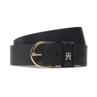 Tommy Hilfiger Donkerblauwe Leren Riem Tijdloos Ontwerp - Dames - Accessoires - Blauw - Maat: 80 CM Leer