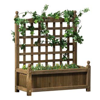 OUTSUNNY Raised Garden Bed with Trellis Garden Planters Indoor Outdoor Brown | TJ Hughes