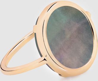 Ginette NY Bague Baby Disc Nacre Noir Or Rose