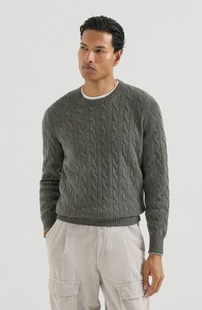 Brunello Cucinelli Cashmere cable knit sweater in Dark Grey at Nordstrom, Size 46
