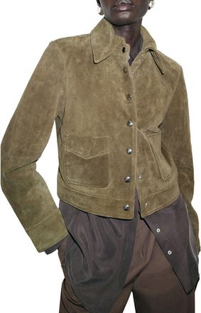 Mango Suede Jacket in Khaki Green at Nordstrom, Size Xx-Large