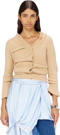 Diesel Cropped cardigan in wrinkled boiled knit - Knitwear - Woman - Beige