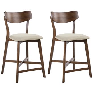Beliani Conjunto De 2 Sillas De Bar Retro Sin Reposabrazos Con Asiento De Tela Marr&oacute;n Y Beige Hope