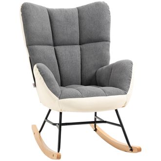 HOMCOM Rocking Chair For Nursery Upholstered Wingback Armchair Grey And Cream | TJ Hughes