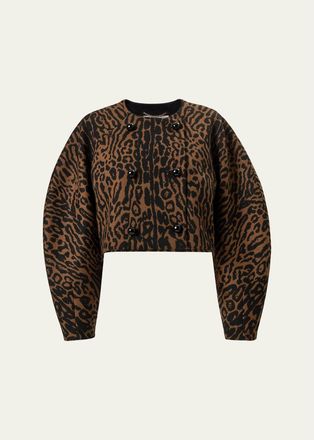 Carolina Herrera Wool Leopard Short Cocoon Jacket
