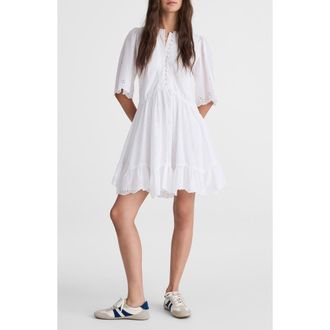 Madewell Eyelet Flutter Sleeve Cotton Minidress in White at Nordstrom, Size 00