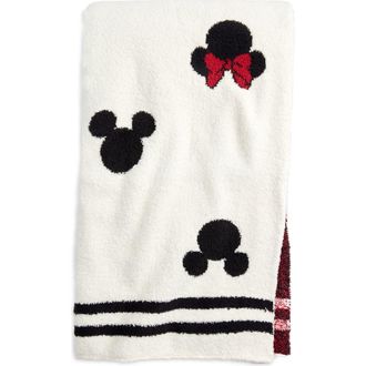 Barefoot Dreams Disney x Barefoot Dreams CozyChic Classic Mickey & Minnie Logo Throw Blanket in Cream at Nordstrom