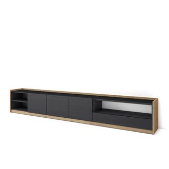 Skraut Home Skraut Home - Mueble Tv, Televisi&oacute;n, 310x37x50cm, Para Tv Hasta 80, Negro Y Roble