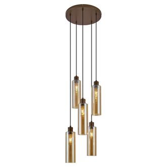 QAZQA Qazqa L&aacute;mpara Colgante Hotel Chic Bronce Oscuro Con Cristal &Aacute;mbar