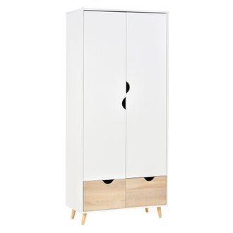 HOMCOM Homcom Armadio A Due Ante In Legno Con 1 Ripiano E 2 Cassetti, Bianco