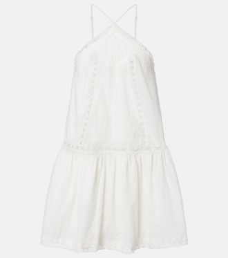 Poupette St Barth Nora lace-trimmed halterneck cotton minidress