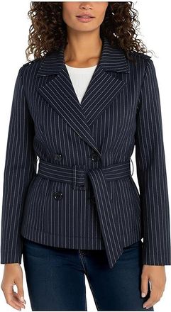 Liverpool L.A. Cropped Pinstripe Trench Jacket With Belt Womens Jacket Deep Midnight/ White Pinstripe : LG