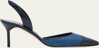 Manolo Blahnik 70mm Capsli Linen Slingback Pumps